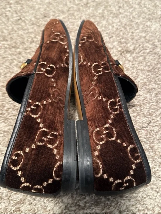 Gucci Brown Velvet Horsebit Loafers - Picture 4 of 9